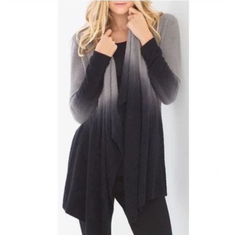 Barefoot Dreams Sweater S/M Gray Calypso Wrap Chic Lite Waterfall Cardigan Ombre